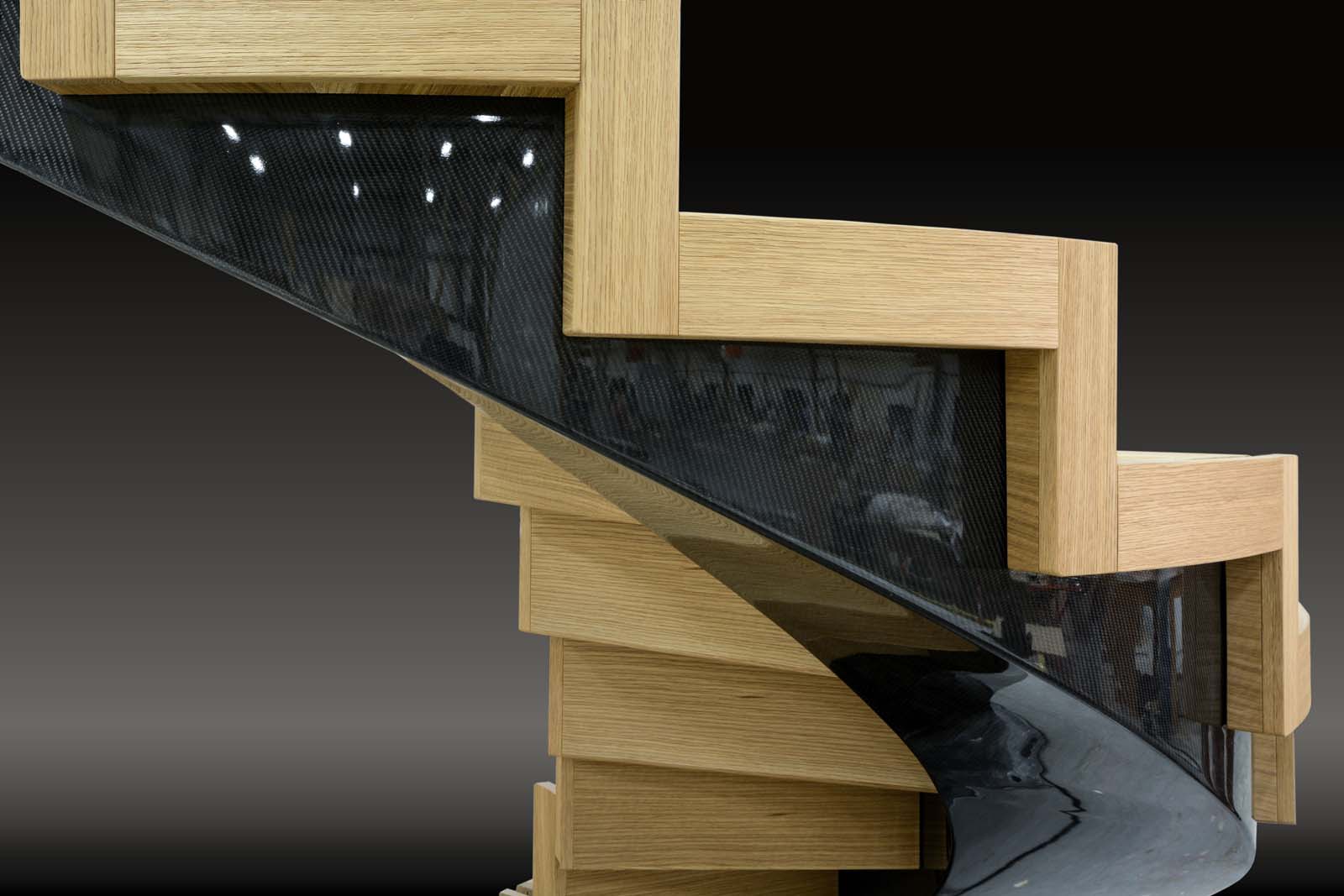 Outer-Ends-of-Carbon-Spiral-Staircase Clear Carbon & Components — Featured in CompositesWorld’s “Structural Work of Art”